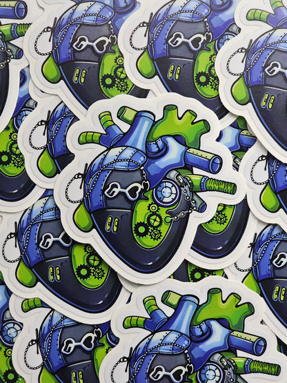 Stickers with blue and green heart designs on a white background