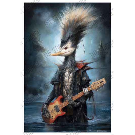 Rockin' Feathers: Punk Bird Guitarist Sticker