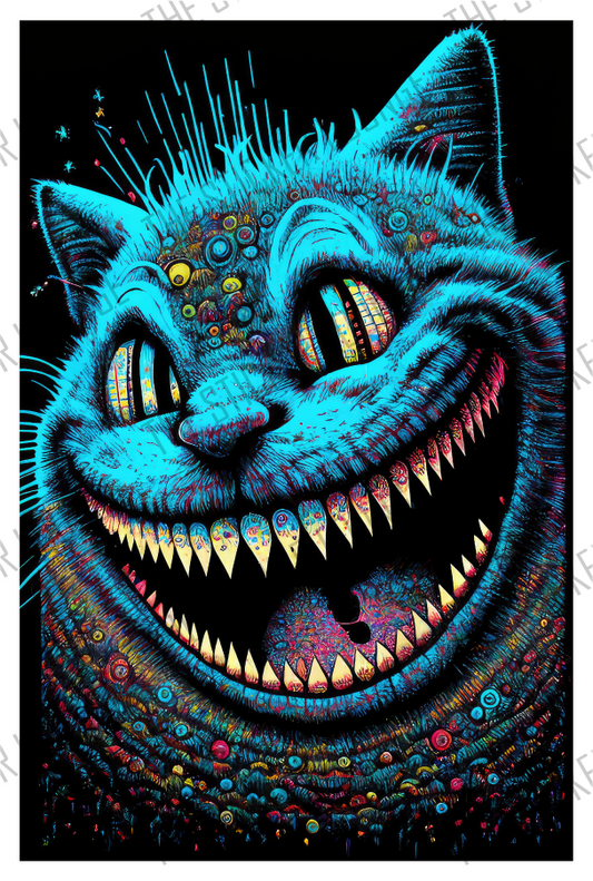 Mesmerizing Wonderland: Blue Cheshire Cat Art Sticker