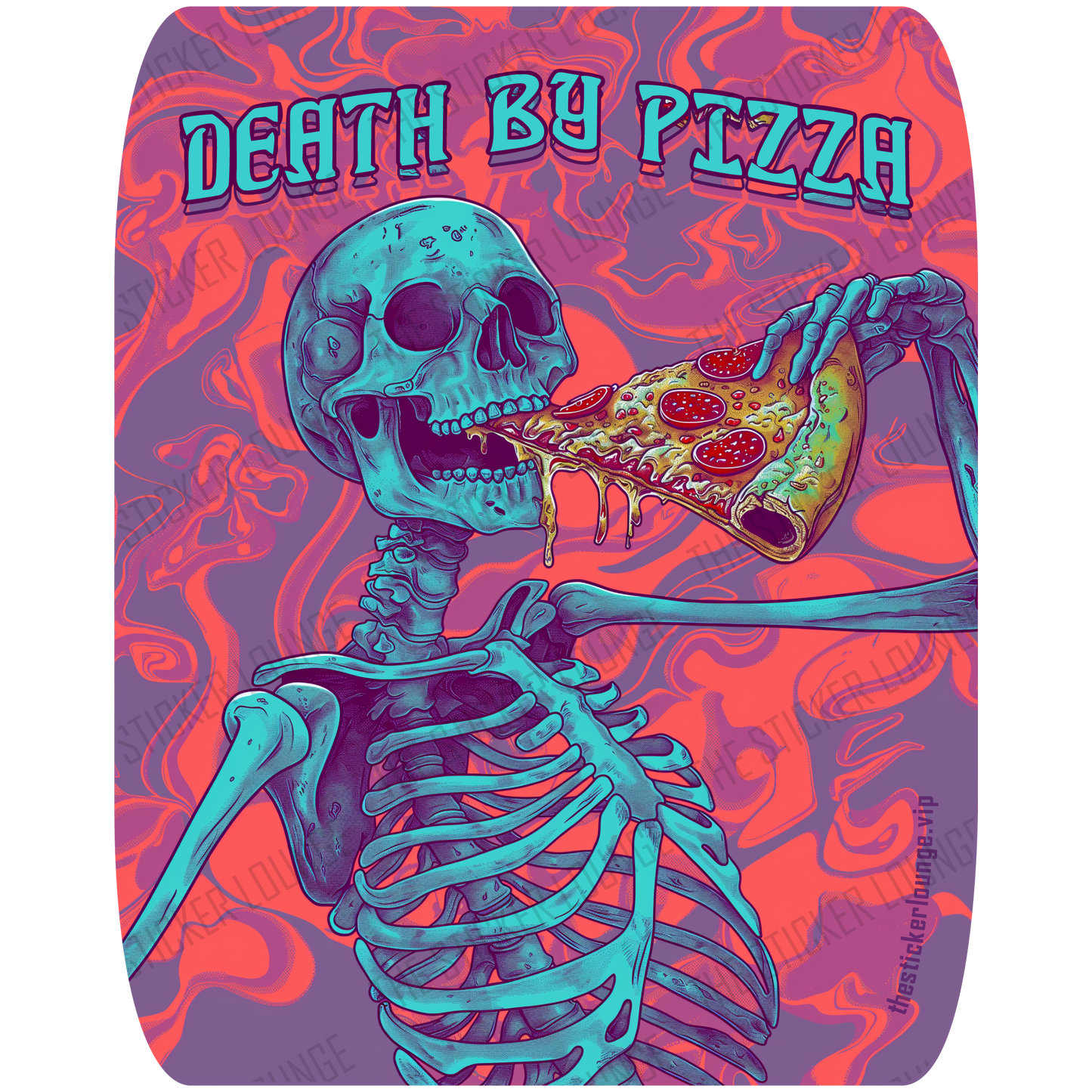 Slice of the Afterlife: Death By Pizza Skeleton Sticker