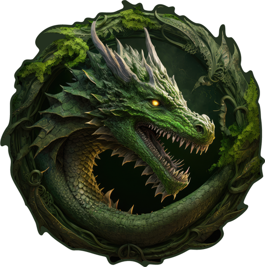 Guardian of the Meadow: Snarling Green Dragon Sticker