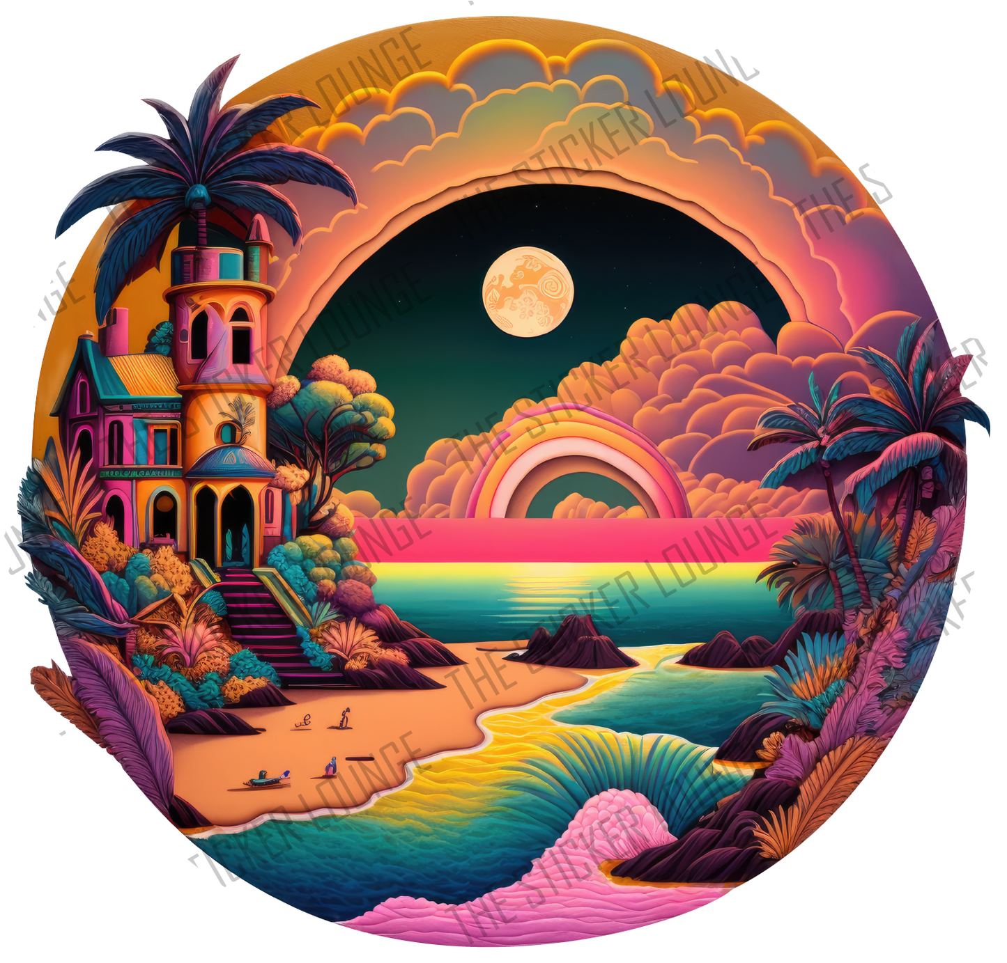 Exotic Oasis: Vibrant Tropical Island Sticker