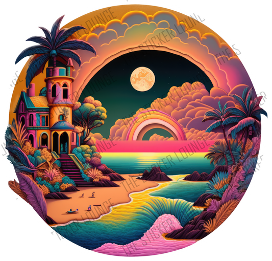 Exotic Oasis: Vibrant Tropical Island Sticker