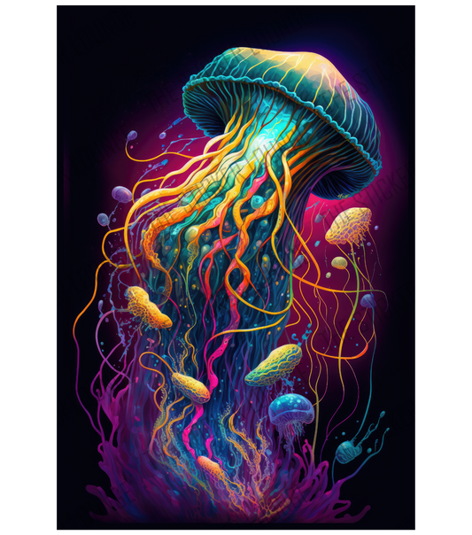 Deep-sea Delight: Colorful Jellyfish Art Sticker