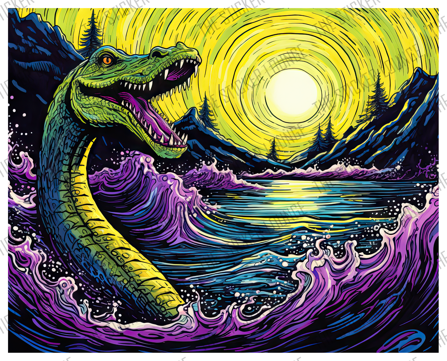 Nessie's Sunset Reverie: Loch Ness Monster Sticker