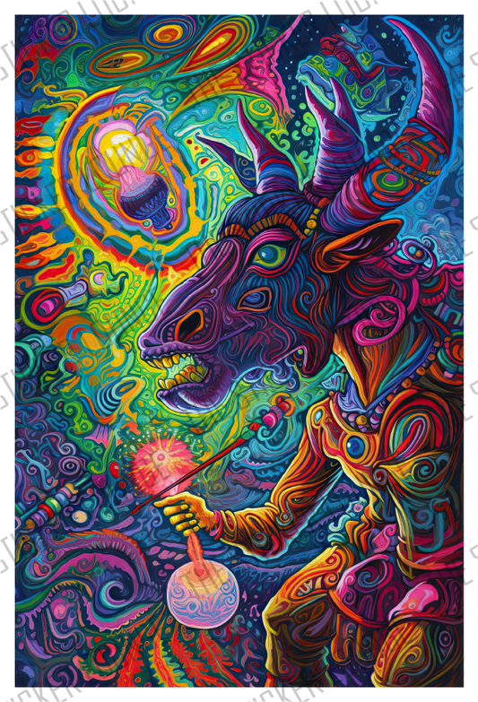 Enchanting Illusions: Trippy Rainbow Bull Magician Sticker