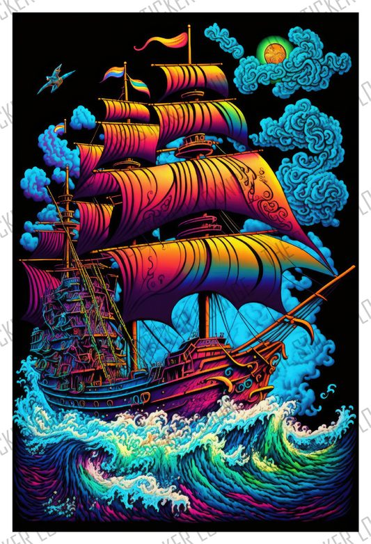 Sail the Blue: Colorful Pirate Ship Sticker