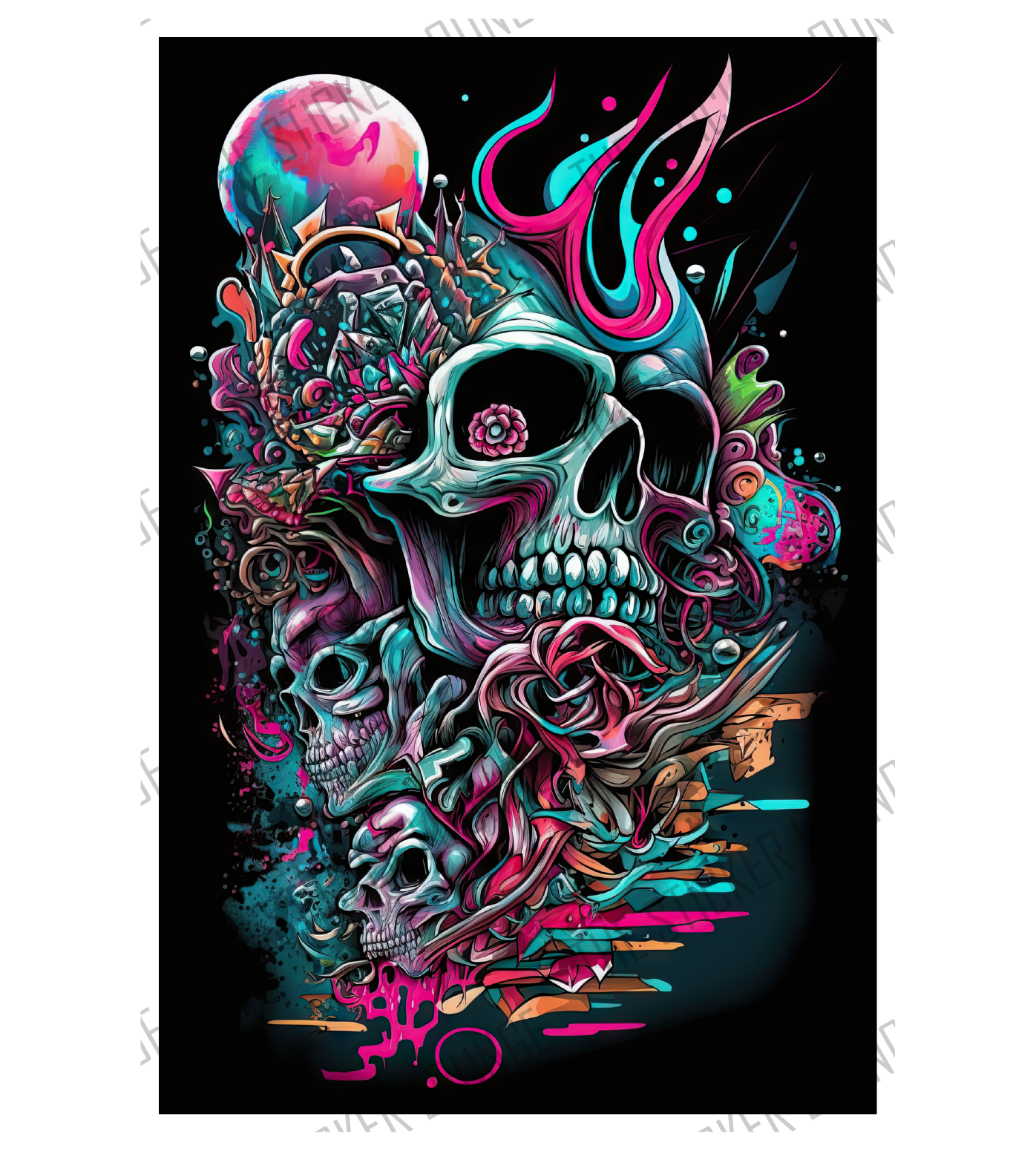 Street Art Revival: Psychedelic Graffiti Skull Sticker