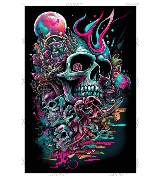 Street Art Revival: Psychedelic Graffiti Skull Sticker