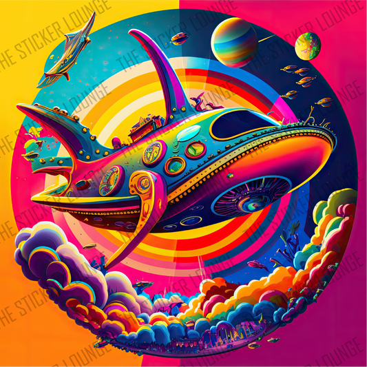 Skybound Explorer: Vibrant Space Shuttle Sticker