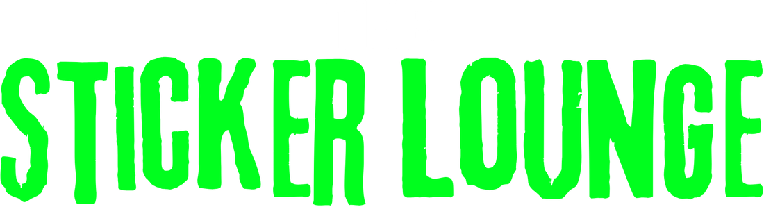 Green text 'STICKER LOUNGE' on a white background