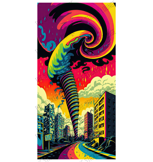 Whirling Kaleidoscope: Retro-inspired Psychedelic Tornado Sticker