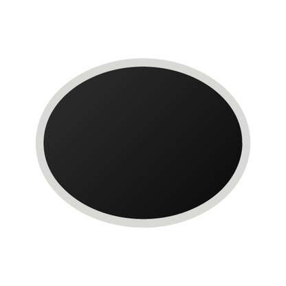 Round black oval shaped sticker icon with white rim on a white background